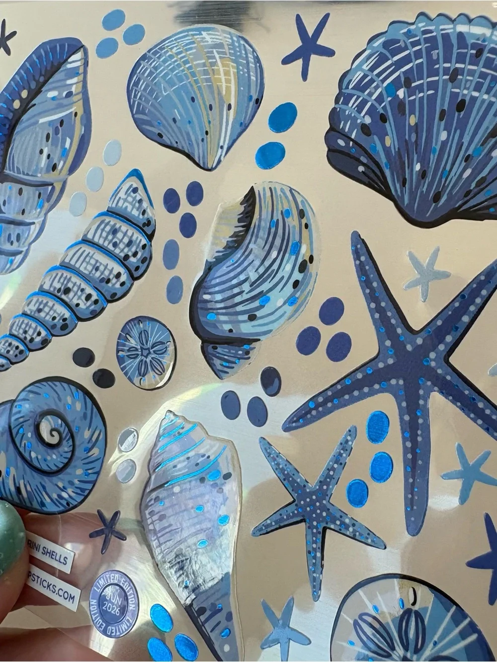 Santorini Shells Blue Seashell Sticker Sheet - Scrapbook junk journal